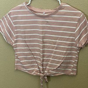 Small Pink and White Striped Tie-Up Cropped Top Tee
